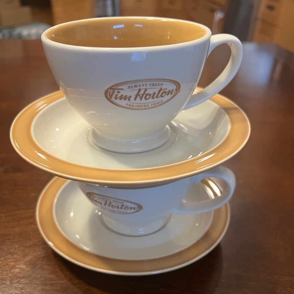 Tim Hortons White and Tan Coffee Set